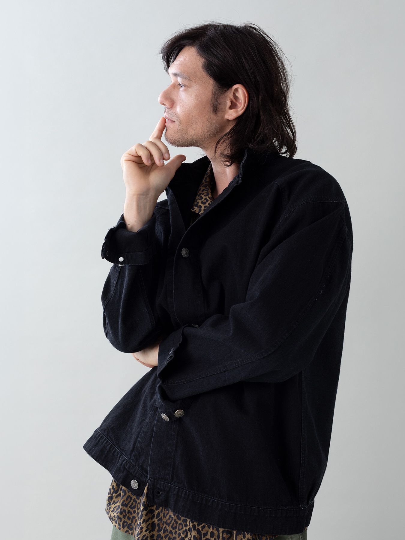 【予約品 5月27日(水) 締切】BOURGERON-DENIMJACKET aged / エイジド加工 ライトオンスデニム シャツジャケット / ブラック