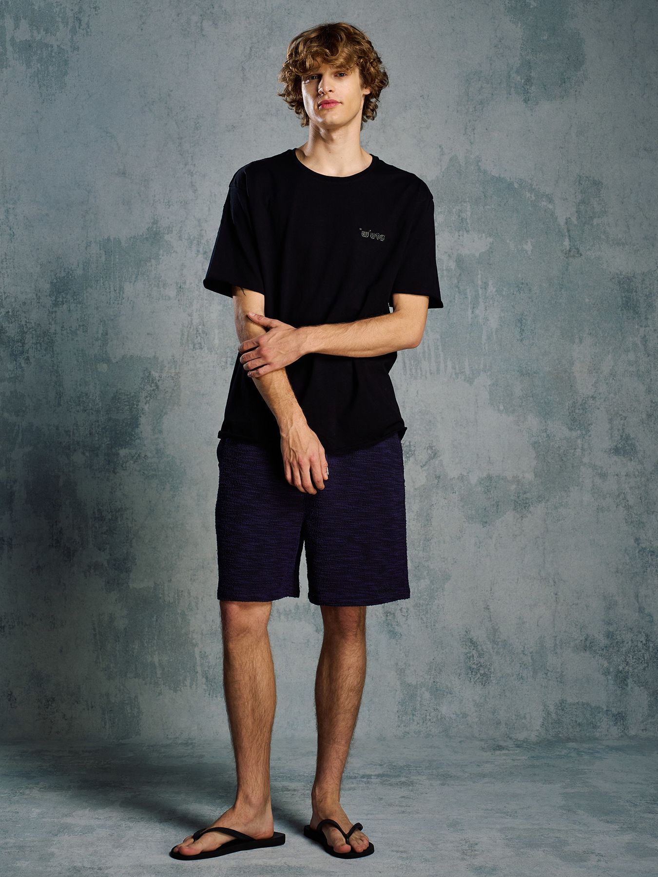 【予約品 1月25日(日) 締切】muta × wjk collection：knit jacquard relax shorts / ニットジャガード リラックスショーツ / ネイビー