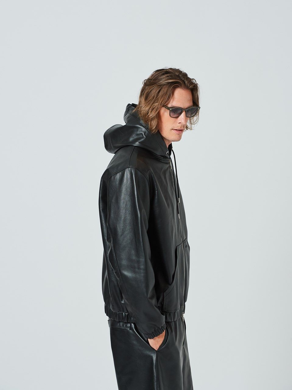 (予約品2023年10月19日18時締め) Leather Hooded Jakcet / レザーフードジャケット / ブラック