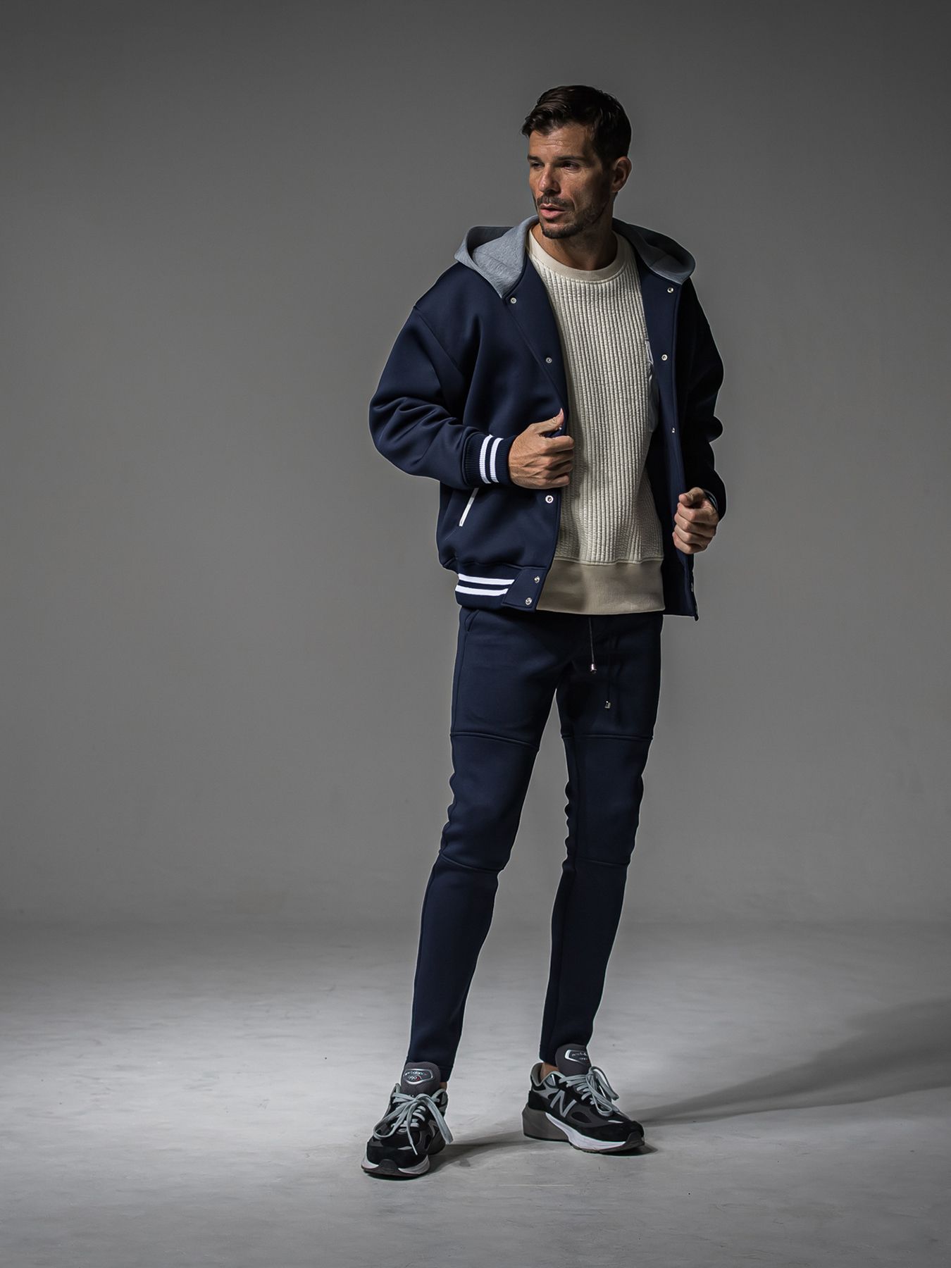 【予約品 】STRIPE QUILTING DROP TRAINER / ストライプキルティング ルーズトレーナー / オフ
