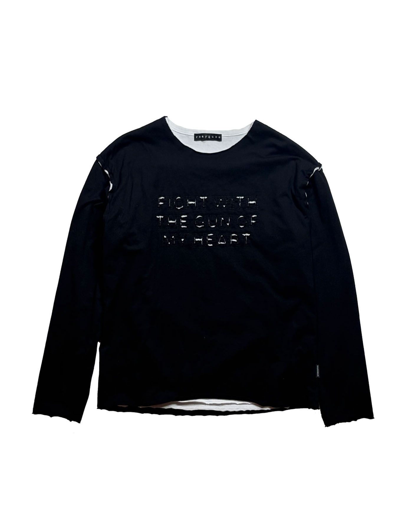 【予約品 3月9日(月) 18:00 締切】EMB CUT W FACE T / メッセージ刺繍 カット Wフェイス ロンT / ブラック×ホワイト