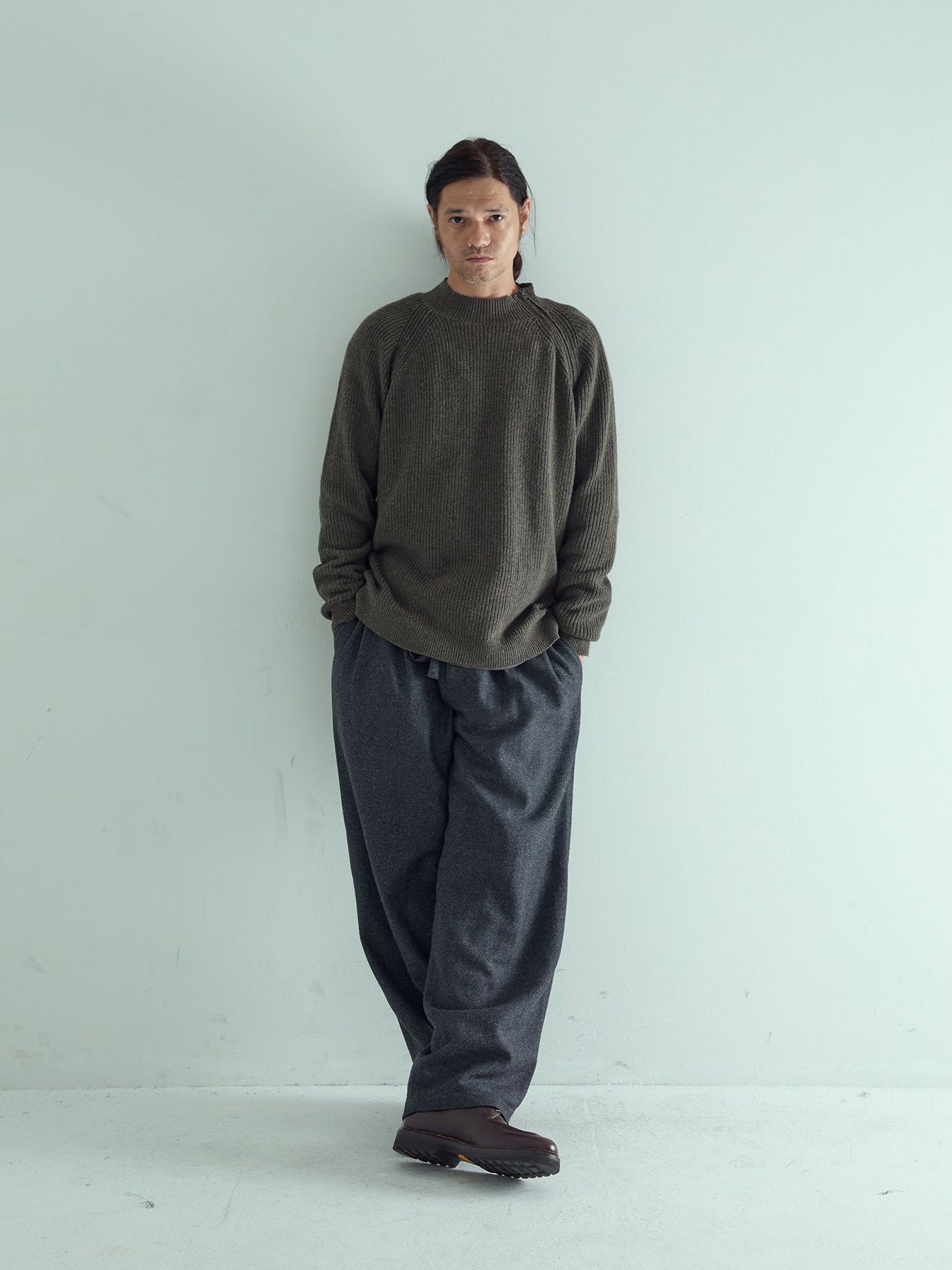 【予約品 】LOUNGECUT TORAUSERS / ワイドトラウザーズ / チャコール×ブラック