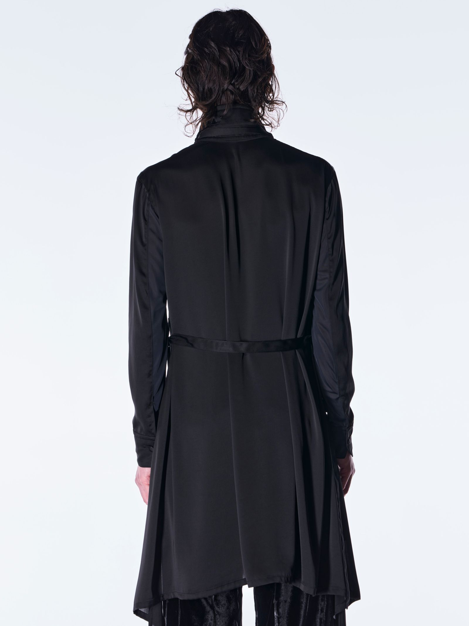 【予約品 6月29日(月) 締切】Vintage Satin Stand Collar Shirt / スタンドカラー シャツ / ブラック