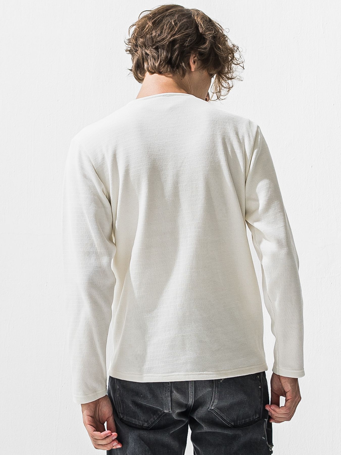 【予約品 9月6日(日) 締切】VELOURS FLEECE THERMAL HENRY / 裏起毛 ハニカムサーマル ヘンリーネック / ホワイト