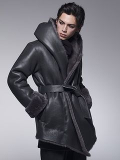 《予約品》 ShawlHoodMoutonCoat / リバーシブルムートンコート / グレー 【kiryuyrik】 11月以降入荷予定