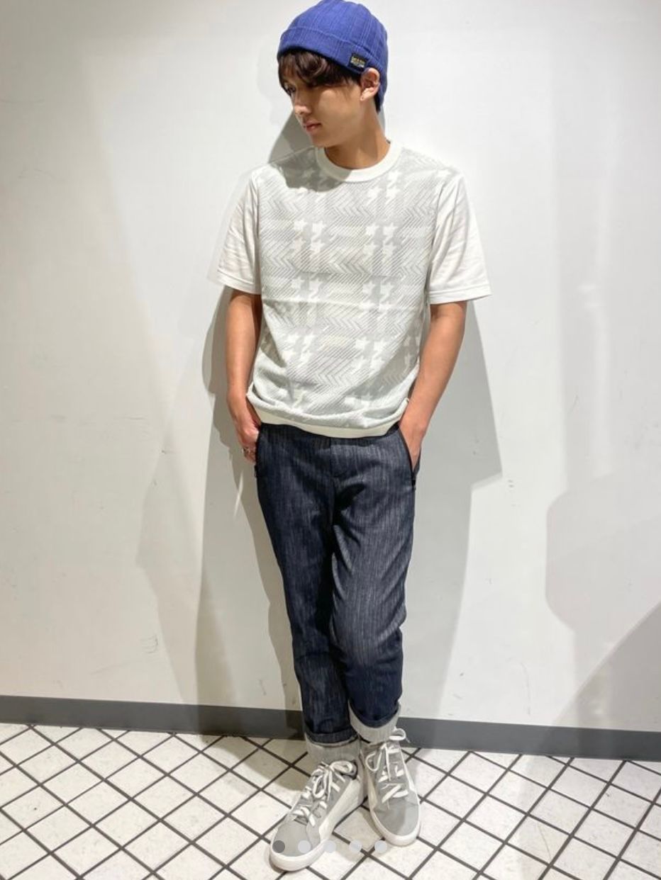 チェック切り替え Tシャツ / ホワイト 【ABAHOUSE】