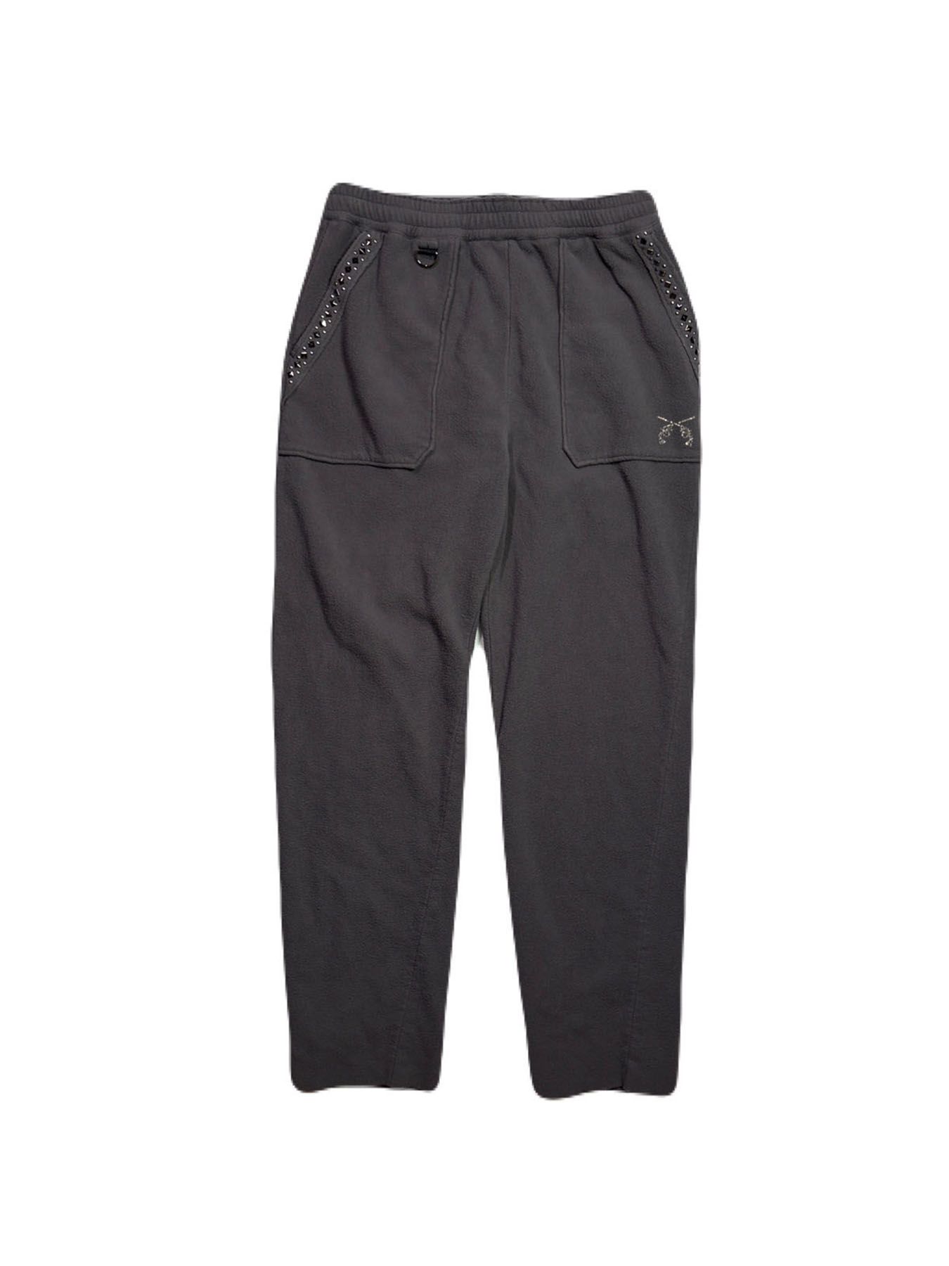 【予約品 3月9日(月) 18:00 締切】FLEECE STUDZ PT CRY / クリスタルクロスガン スタッズ フリース イージーパンツ / グレー