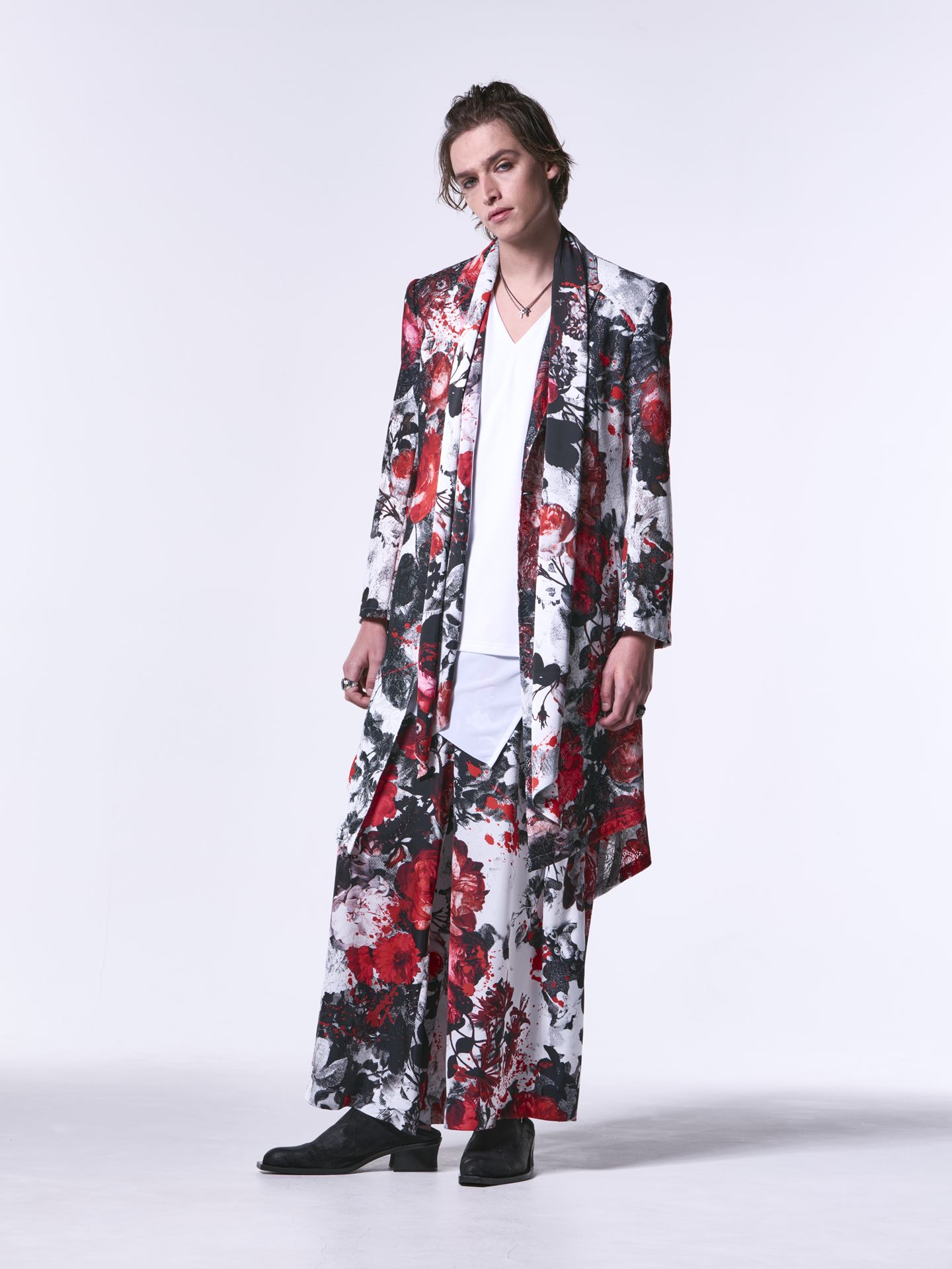 《予約品》 SlitWideTuckSlacks / スリットワイドスラックス / サテンホワイト＆レッド