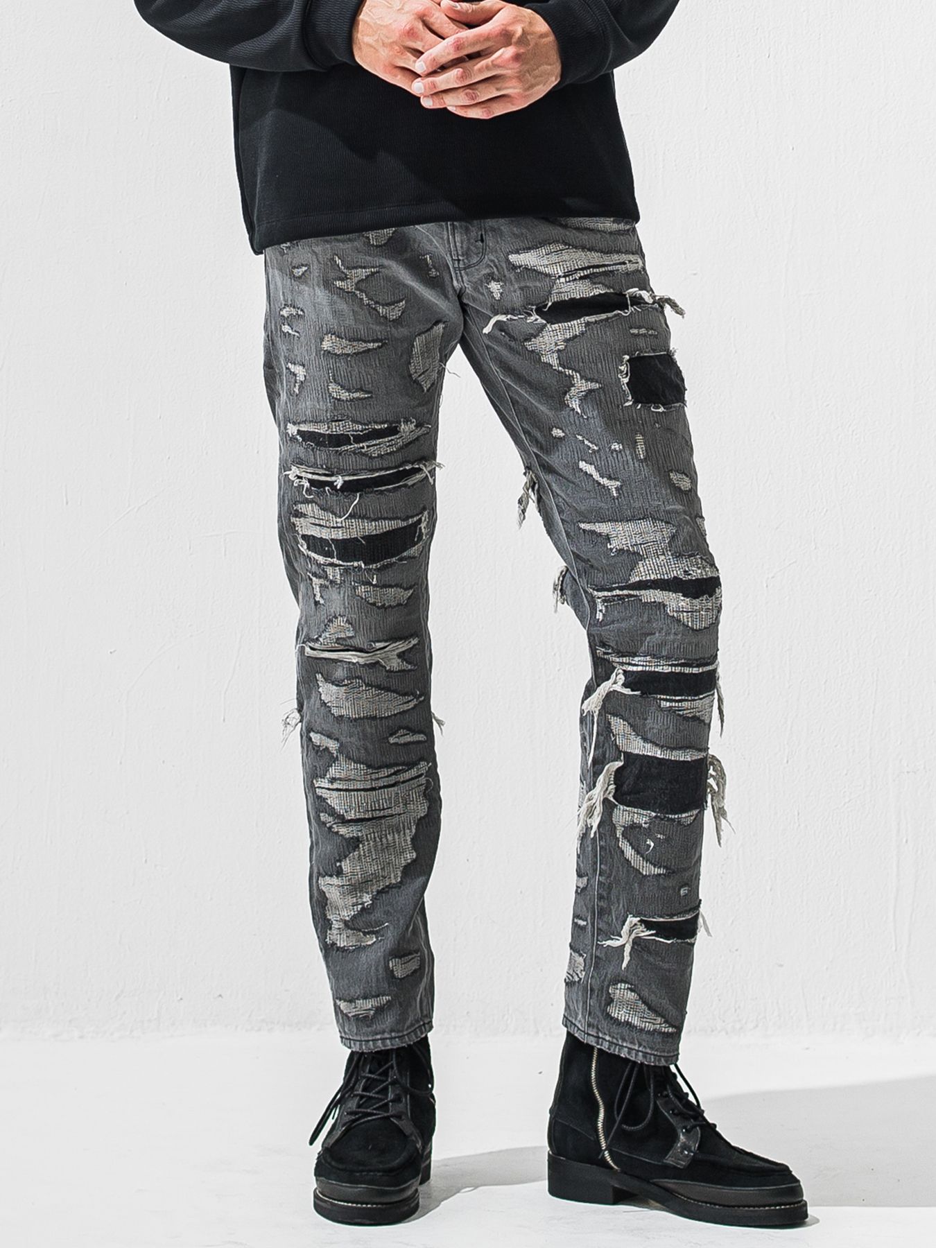 【予約品 9月6日(日) 締切】SCOTT JEANS / ライトオンスヴィンテージジーンズ / ブラック スペシャルクラッシュ