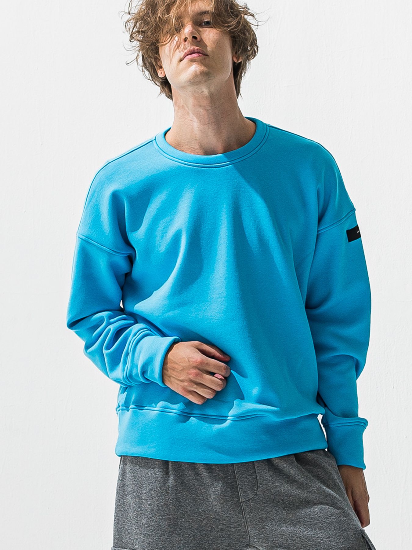 【予約品 9月6日(日) 締切】PIN ST RC VELOURS FLEECE DROP TRAINER / ピンストライプロゴ 裏起毛 ルーズトレーナー / ブルー