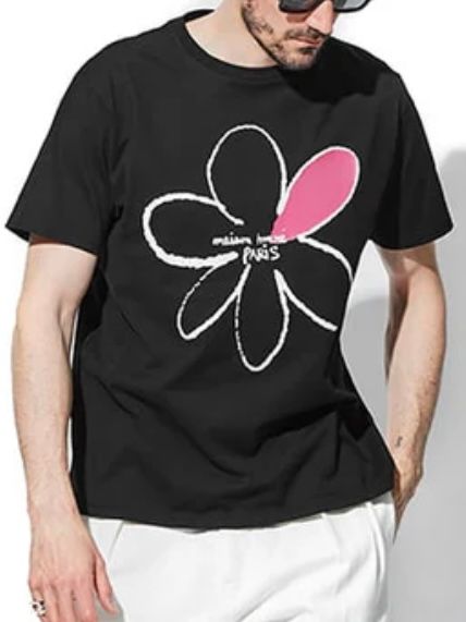 フローレント プリント T-Shirt / ブラック×ピンク 【メゾン・オノレ パリ】