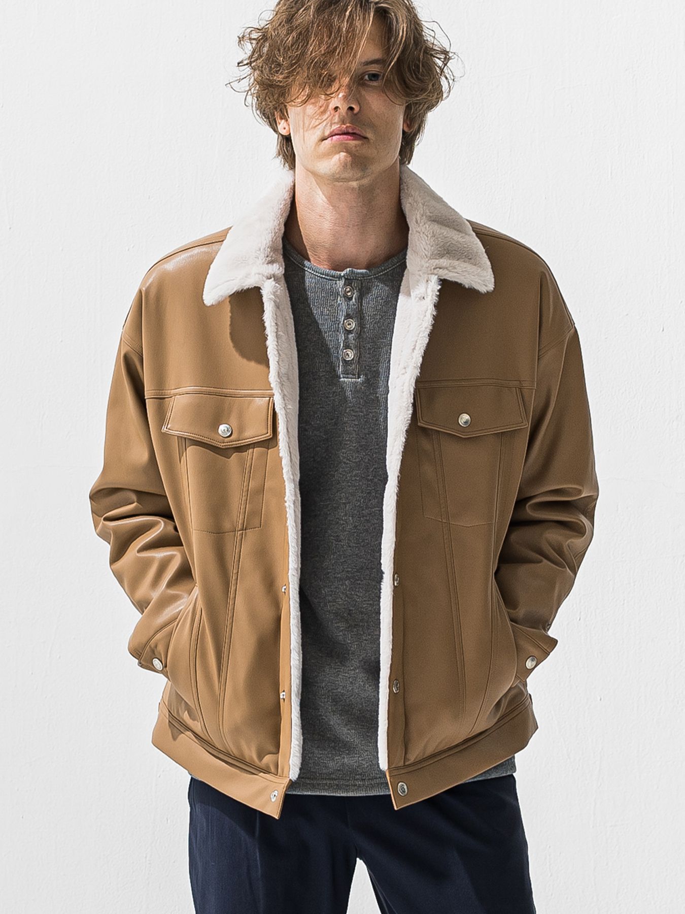 【予約品 9月6日(日) 締切】VELOURS FLEECE THERMAL HENRY / 裏起毛ハニカムサーマルヘンリーネック / グレー