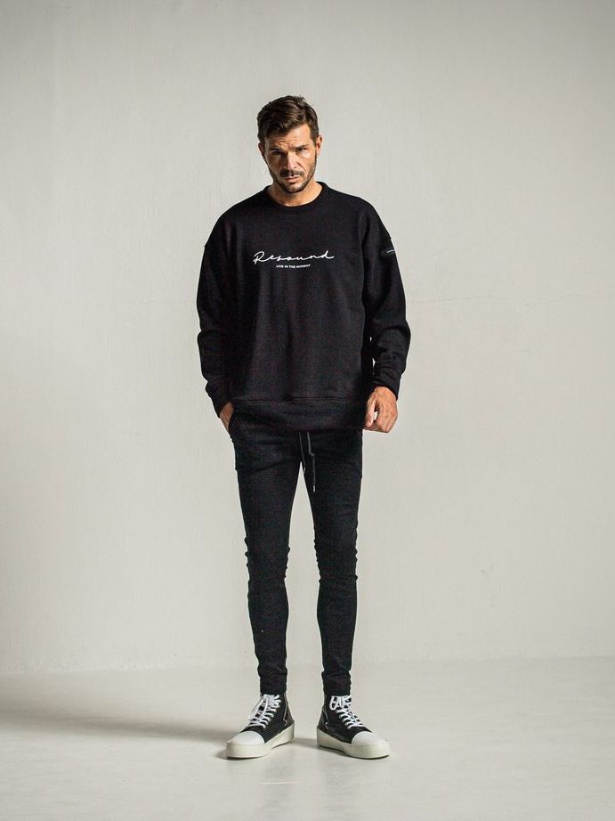 裏起毛handwriting rogo  velours fleece drop trainer  / ルーズトレーナー / ブラック