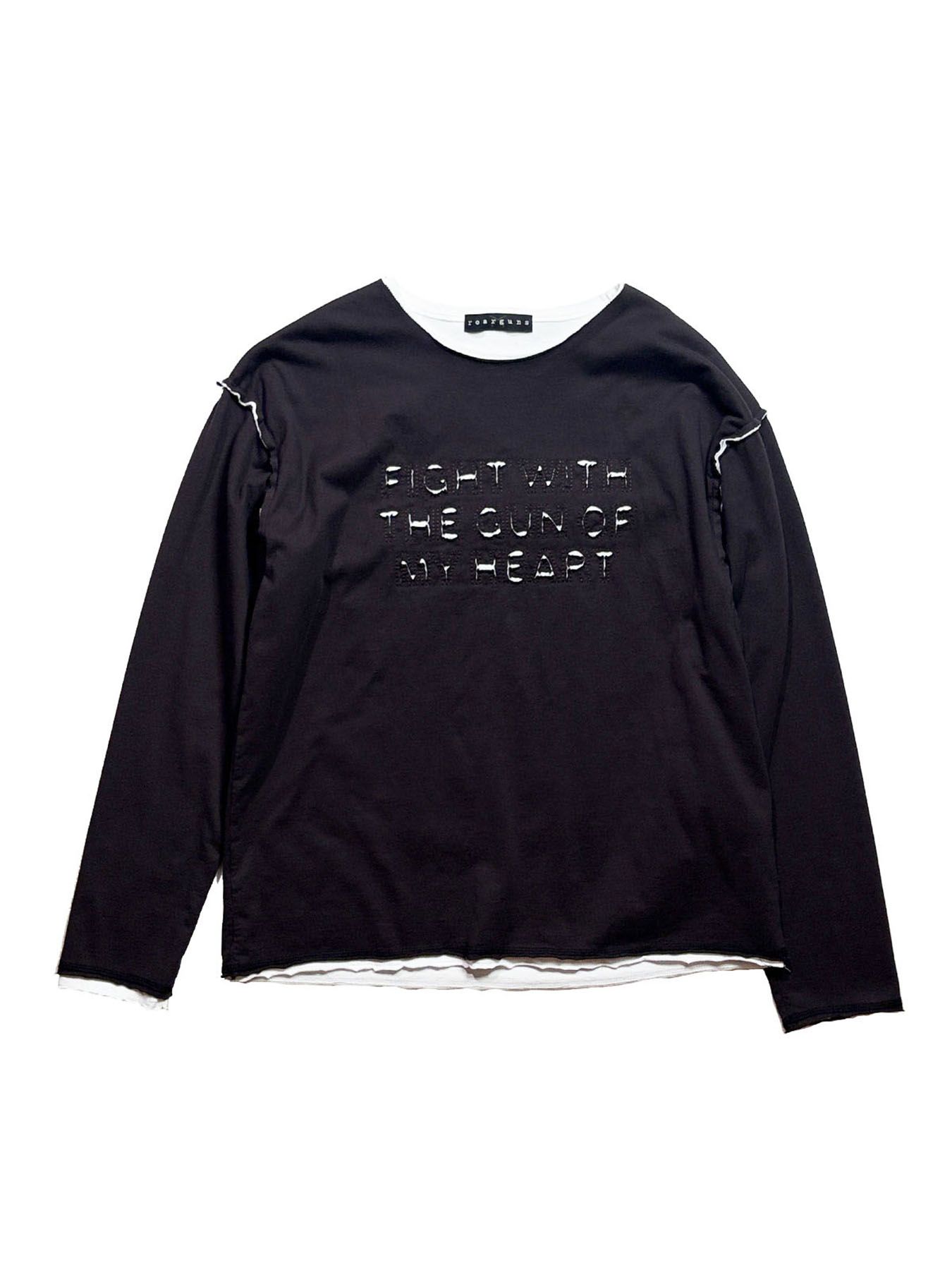 【予約品 3月9日(月) 18:00 締切】EMB CUT W FACE T / メッセージ刺繍 カット Wフェイス ロンT / グレー×ホワイト