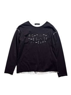 【予約品 3月9日(月) 18:00 締切】EMB CUT W FACE T / メッセージ刺繍 カット Wフェイス ロンT / グレー×ホワイト