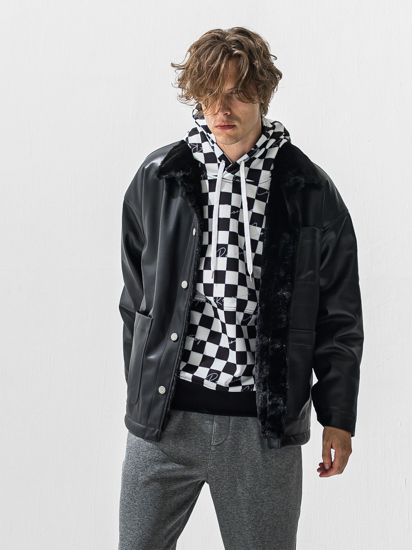 【予約品 9月6日(日) 締切】LEATHER FUR COVERALL / レザー ファー カバーオール / ブラック