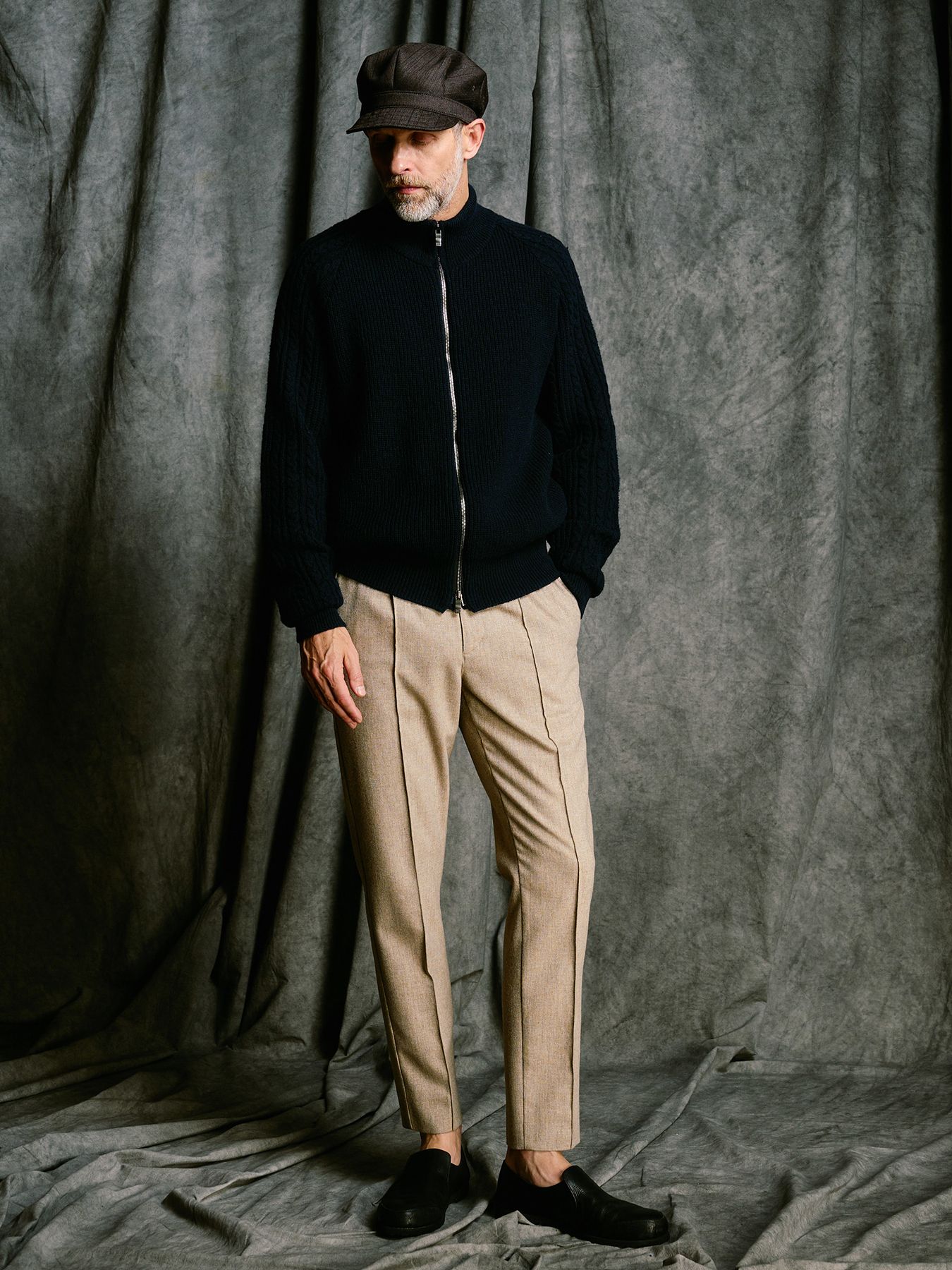 【予約品 4月19日(日) 18時締切】lomond×powder zip-up knit / ジップアップニット / ネイビー