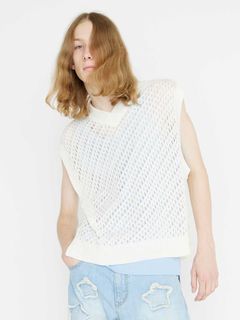 Vネックベスト メッシュ透かし編み 「71MICHAELミッシェル」