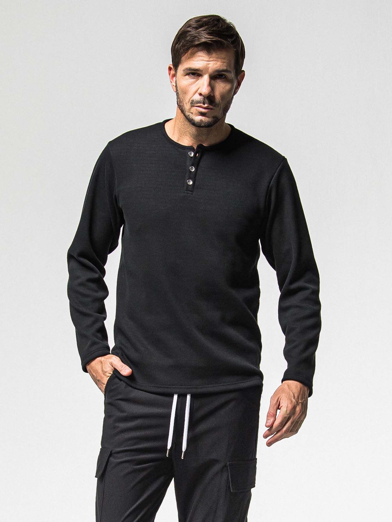 【予約品 8月31日(日) 締切】VELOURS FLEECE THERMAL HENRY / ベロアフリース サーマル ヘンリーネック / ブラック