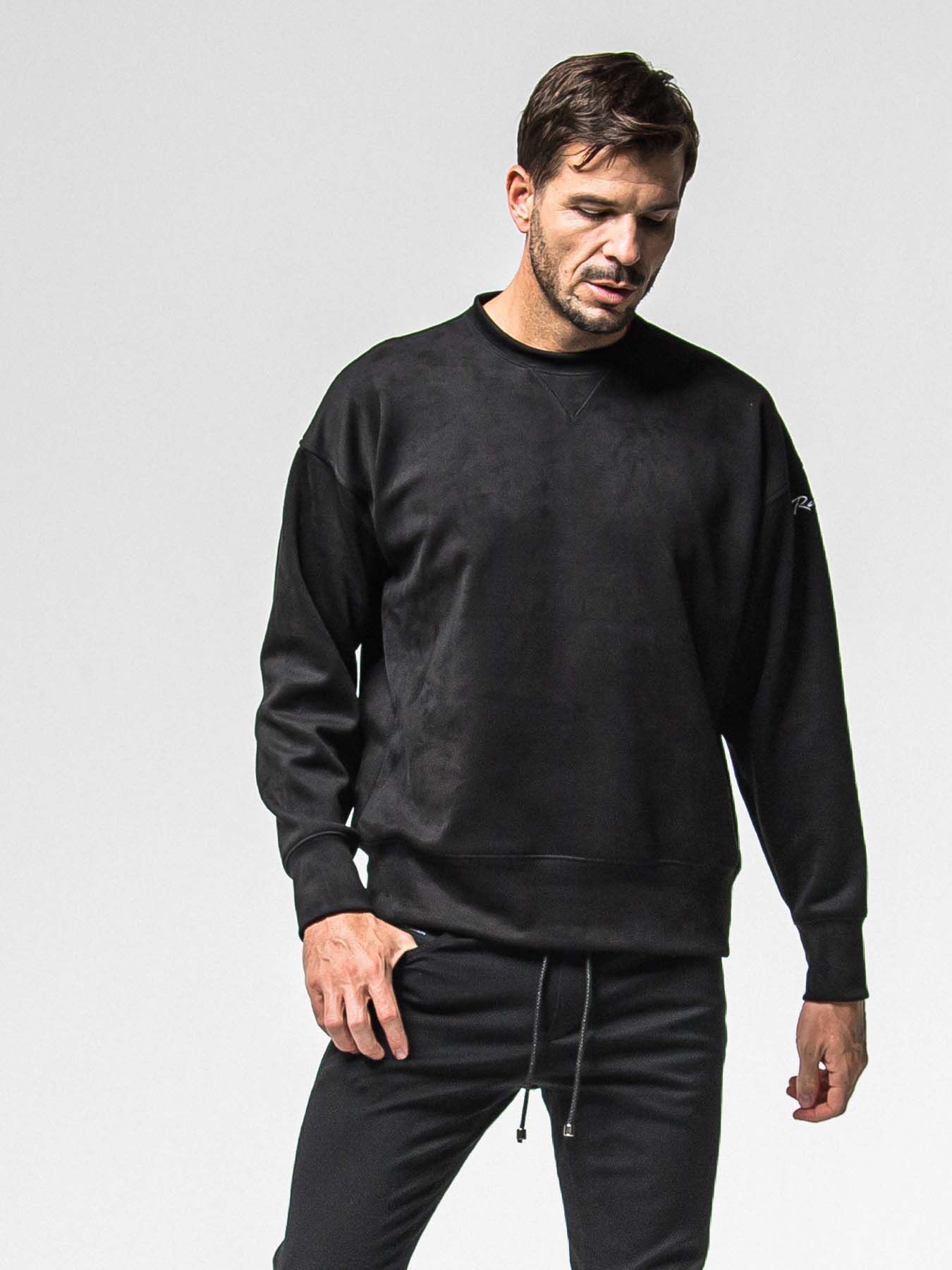 【予約品 8月31日(日) 締切】SUEDE DROP TRAINER / スウェード ドロップショルダートレーナー / ブラック