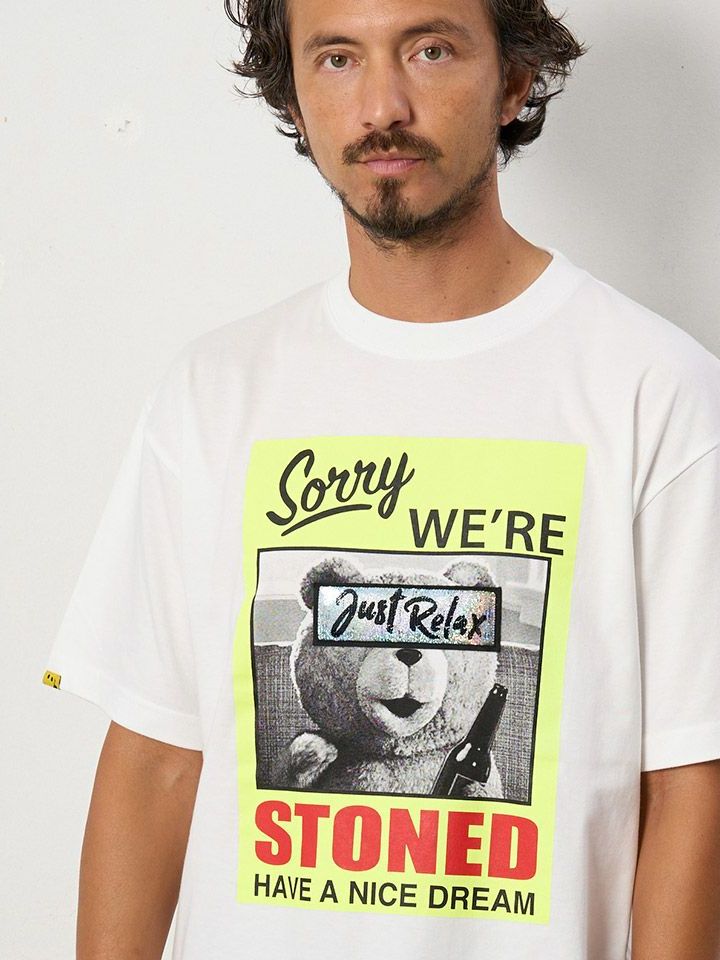 5.6ozコットン天竺 STONEDシークイン SS Tシャツ / ホワイト 【STUD MUFFIN(スタッドマフィン)】