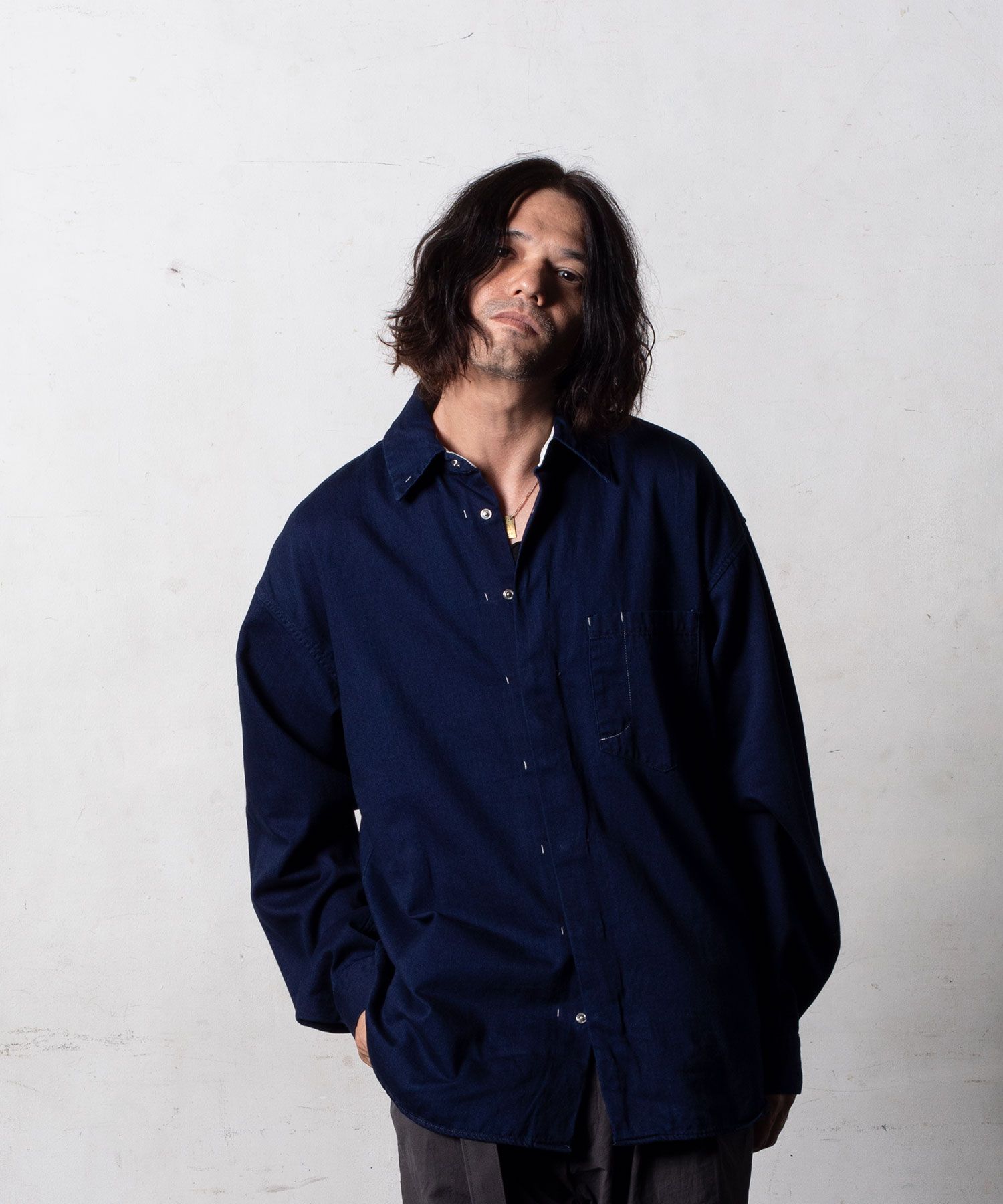 【予約品10月20日(日）締め】 SOSIR / シャツ / ダークインディゴ．アイボリー×ネイビー