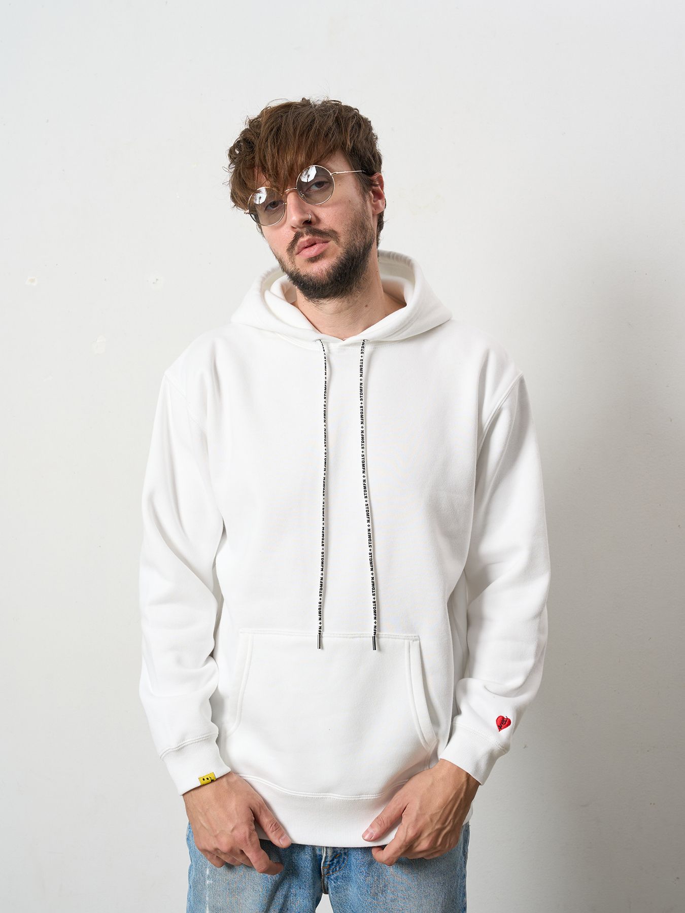 【予約品 5月8日(木) AM10時 締切】 TC裏毛起毛 PEACE AFTER DEATH&マルチパッチワーク プルパーカー / ホワイト