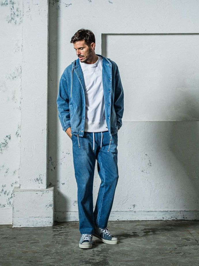 《予約11月17日19時締め》 DENIM JERSEY  coach hoodie / ジャケットパーカー / ライトインディゴ