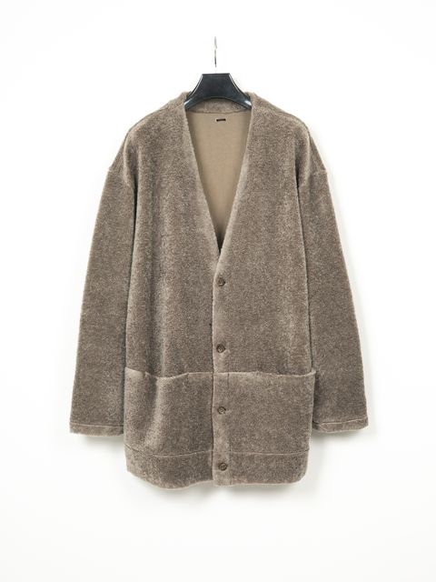 Cotton Acrylic Napped Pile Middle Cardigan / ミドル カーディガン / グレー