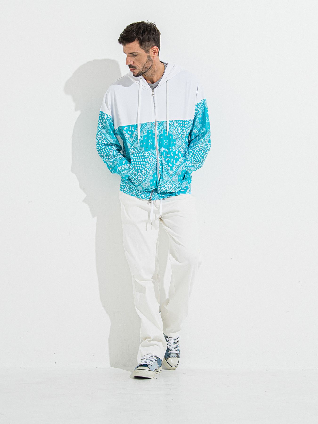 【予約品 】RASH OVER ZIPUP HOODIE / ラッシュガード オーバーサイズジップアップパーカー / バンダナブルーグリーン