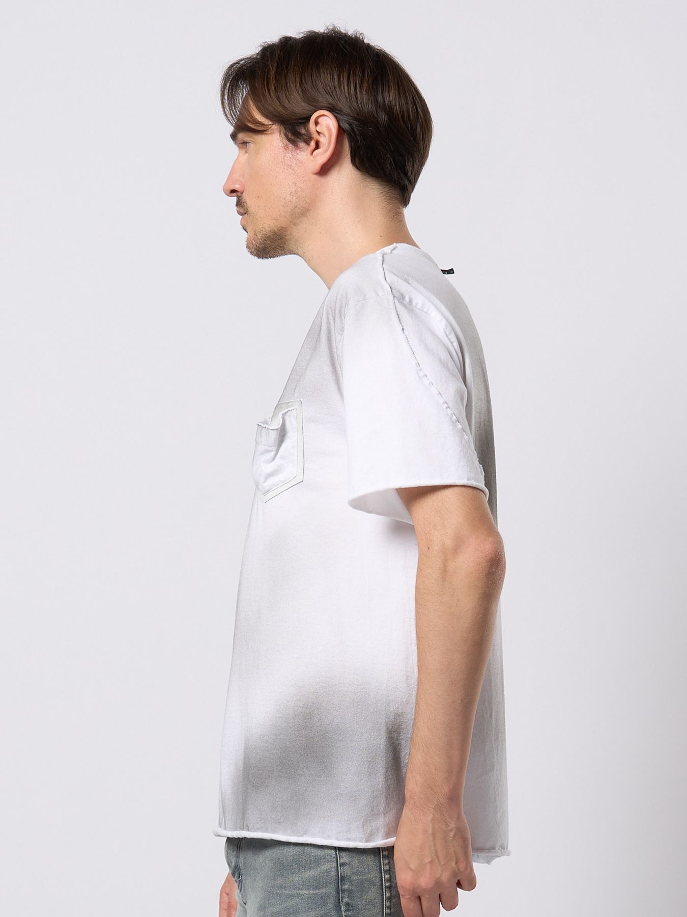 【予約品 9月23日(火) 締切】spray dye leather pocket-T / スプレーダイ レザーポケットTシャツ / ホワイト×ブラック