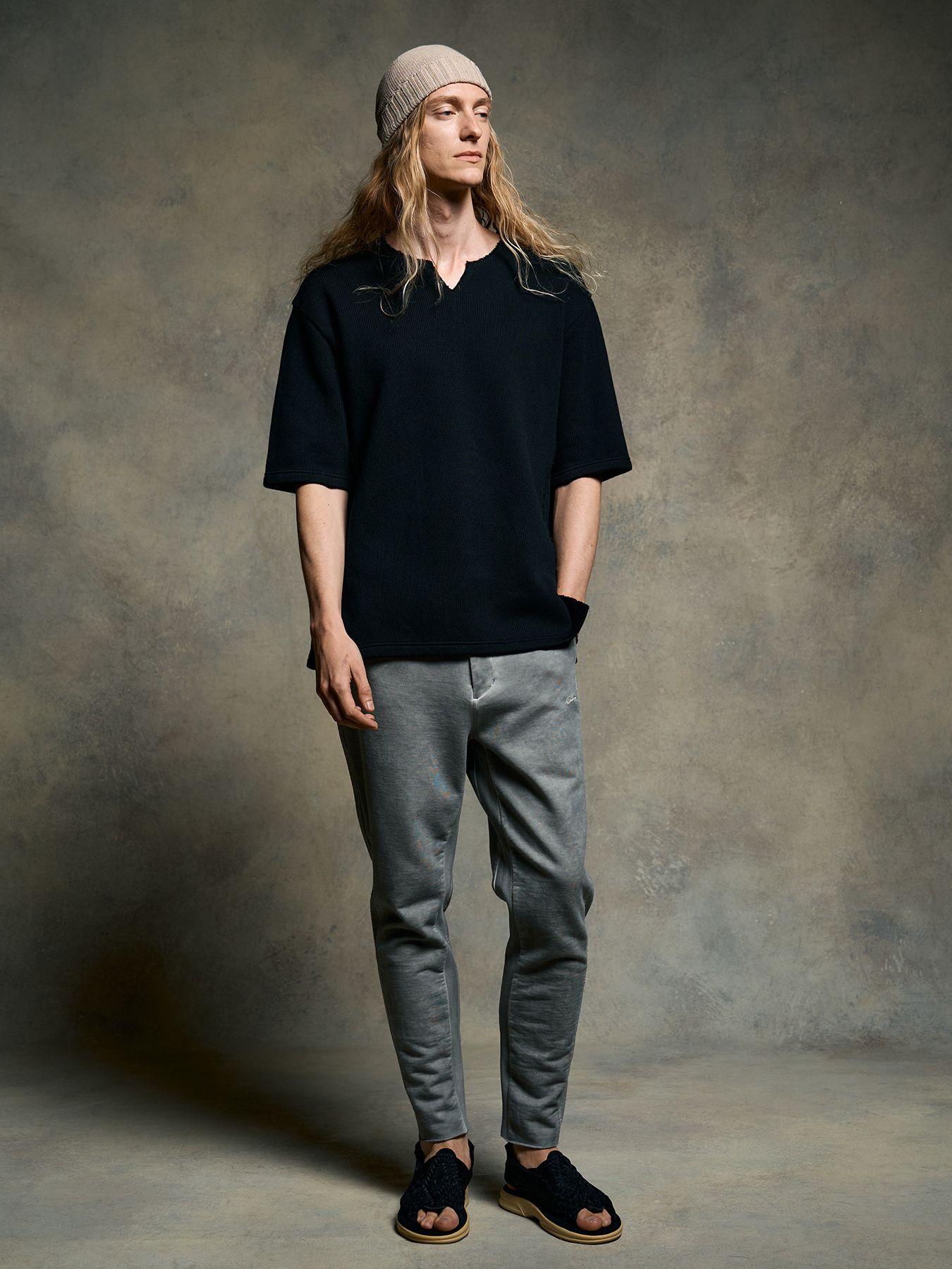 【予約品 9月23日(火) 締切】quarter-knit key neck H/S / クォーターニット キーネック ハーフスリーブ / ブラック