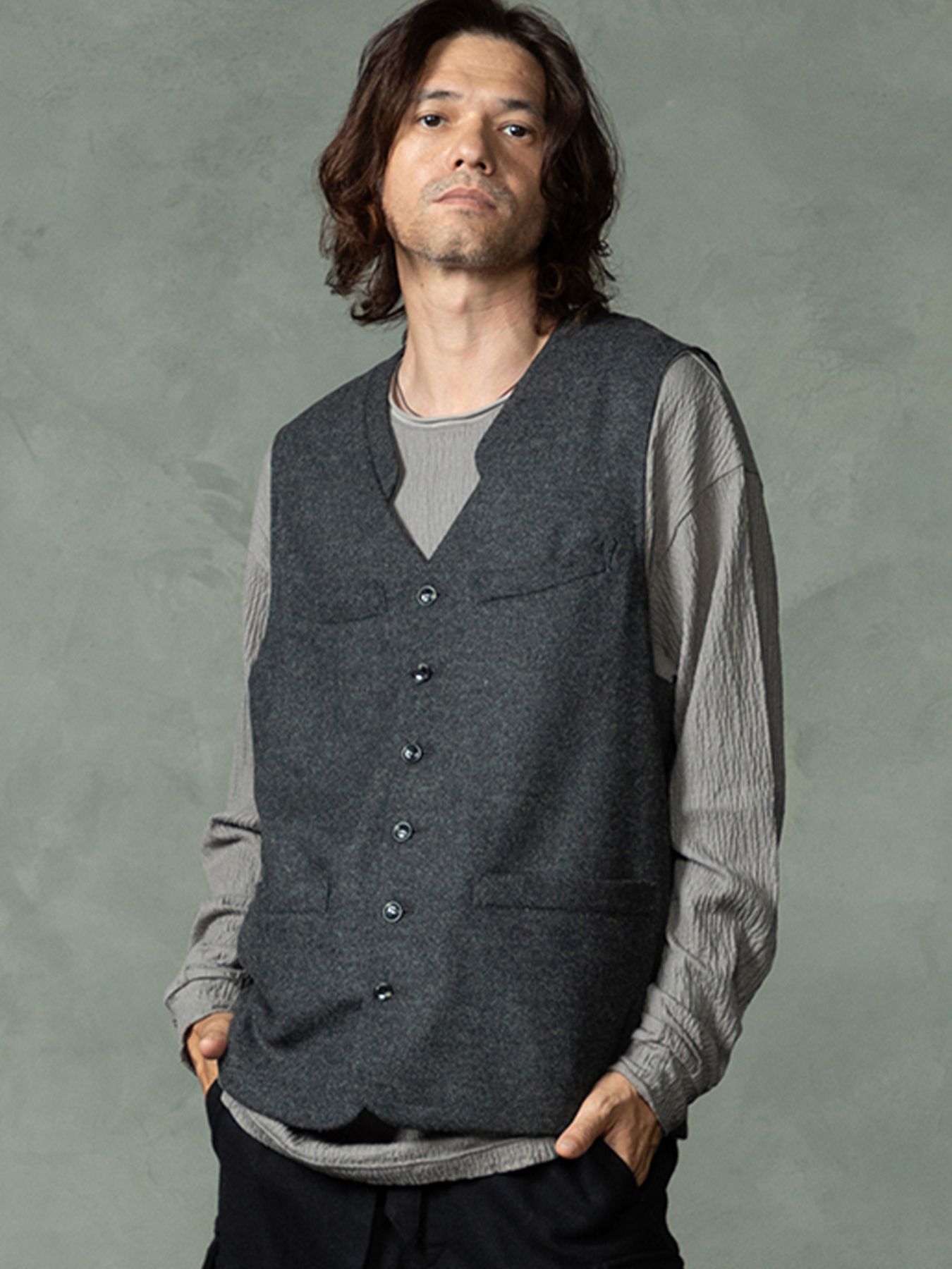 【予約品 7月5日(日) 締切】FRENCH GILET / ウールベスト / 杢チャコール