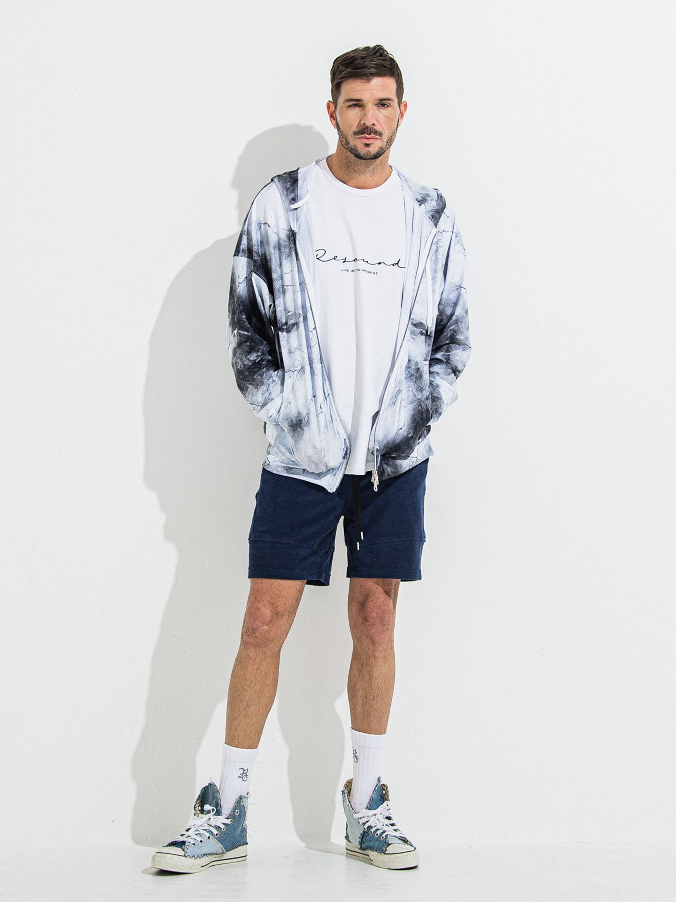 【予約品】RASH OVER ZIPUP HOODIE / ラッシュガード オーバーサイズジップアップパーカー / マーブルホワイト