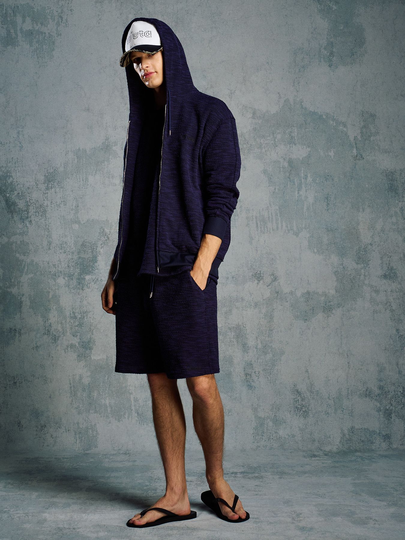 【予約品 1月25日(日) 締切】muta × wjk collection：knit jacquard relax parker / ニットジャガード リラックスパーカー / ネイビー