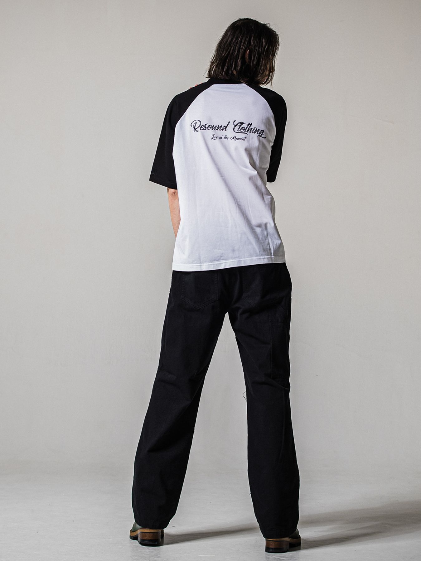 BACK RC RAGLAN OVER TEE / バックロゴ ラグランスリーブ オーバーTシャツ / ホワイト×ブラック