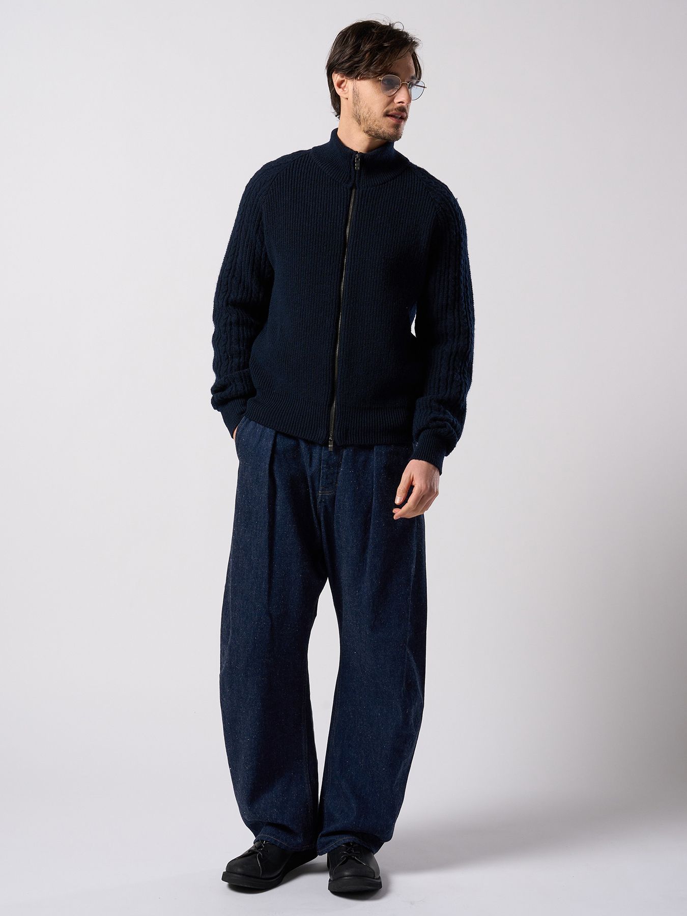 【予約品 4月19日(日) 18時締切】lomond×powder zip-up knit / ジップアップニット / ネイビー