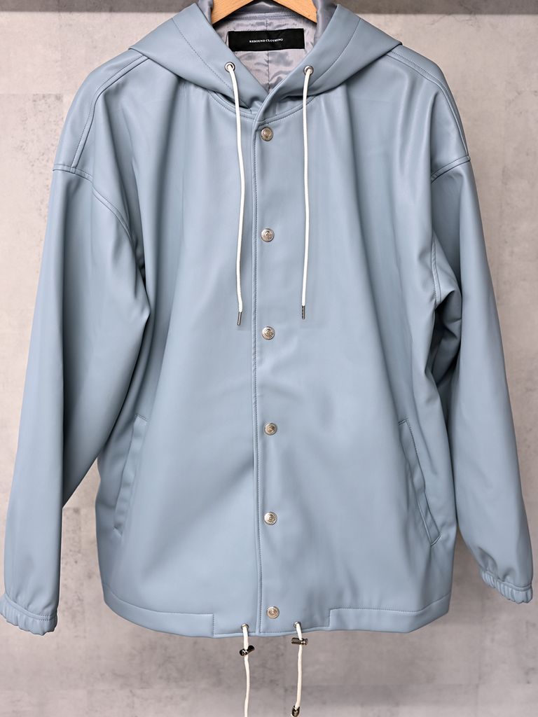 《予約品》 coach hoodie  / レザーコーチパーカー / サックス