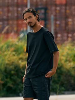 【予約品9月19日 10時締め】 silk touch ladder-st S/S  / Tシャツ / ブラック×ホワイト