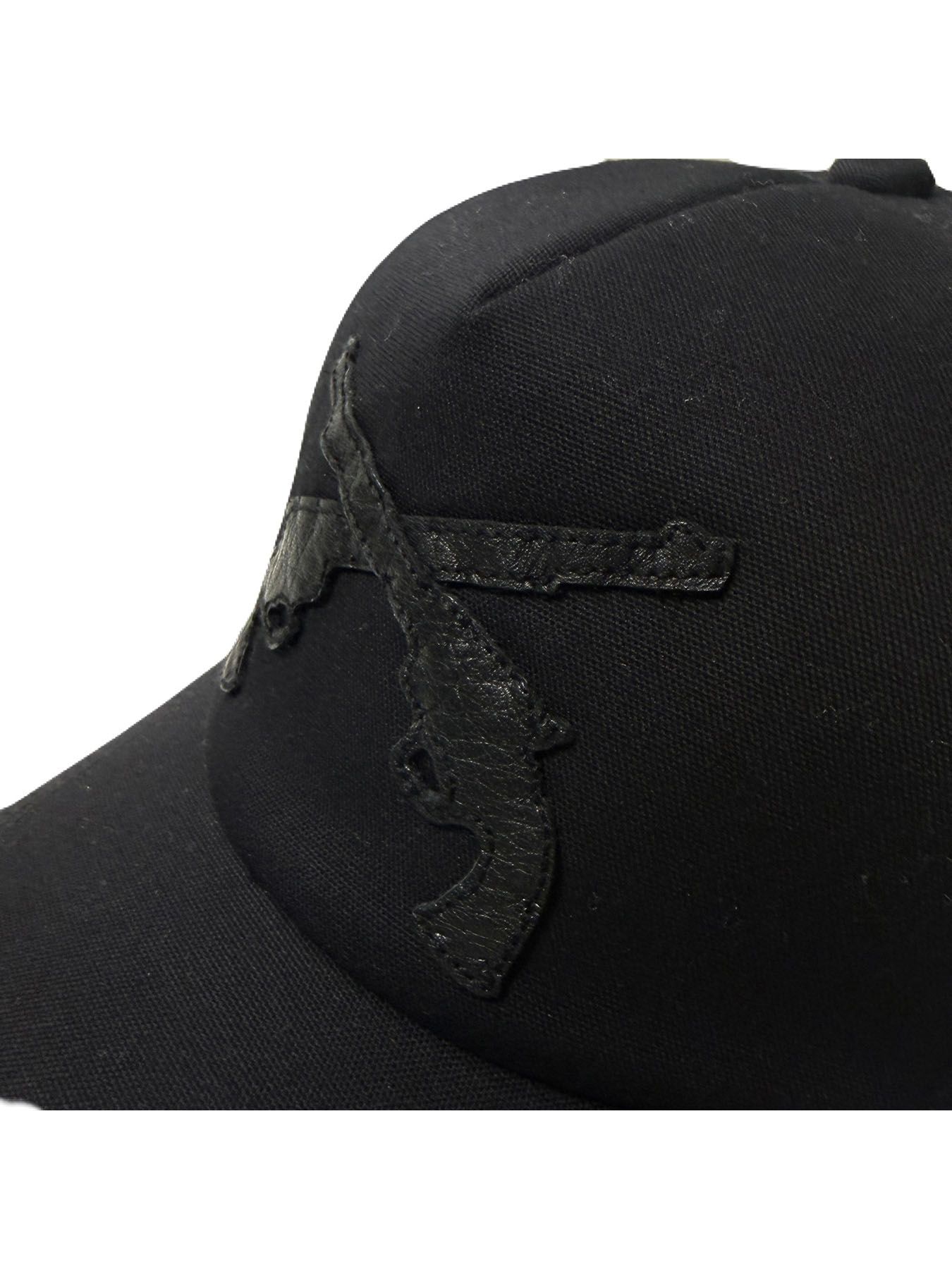【予約品 3月9日(月) 18:00 締切】CROSSGUN LEATER CAP / クロスガン レザーパッチ ベースボールキャップ / ブラック