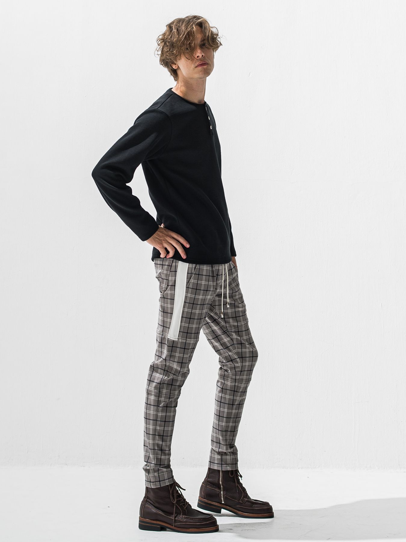 【予約品 9月6日(日) 締切】VELOURS FLEECE THERMAL HENRY / 裏起毛 ハニカムサーマル ヘンリーネック / ブラック