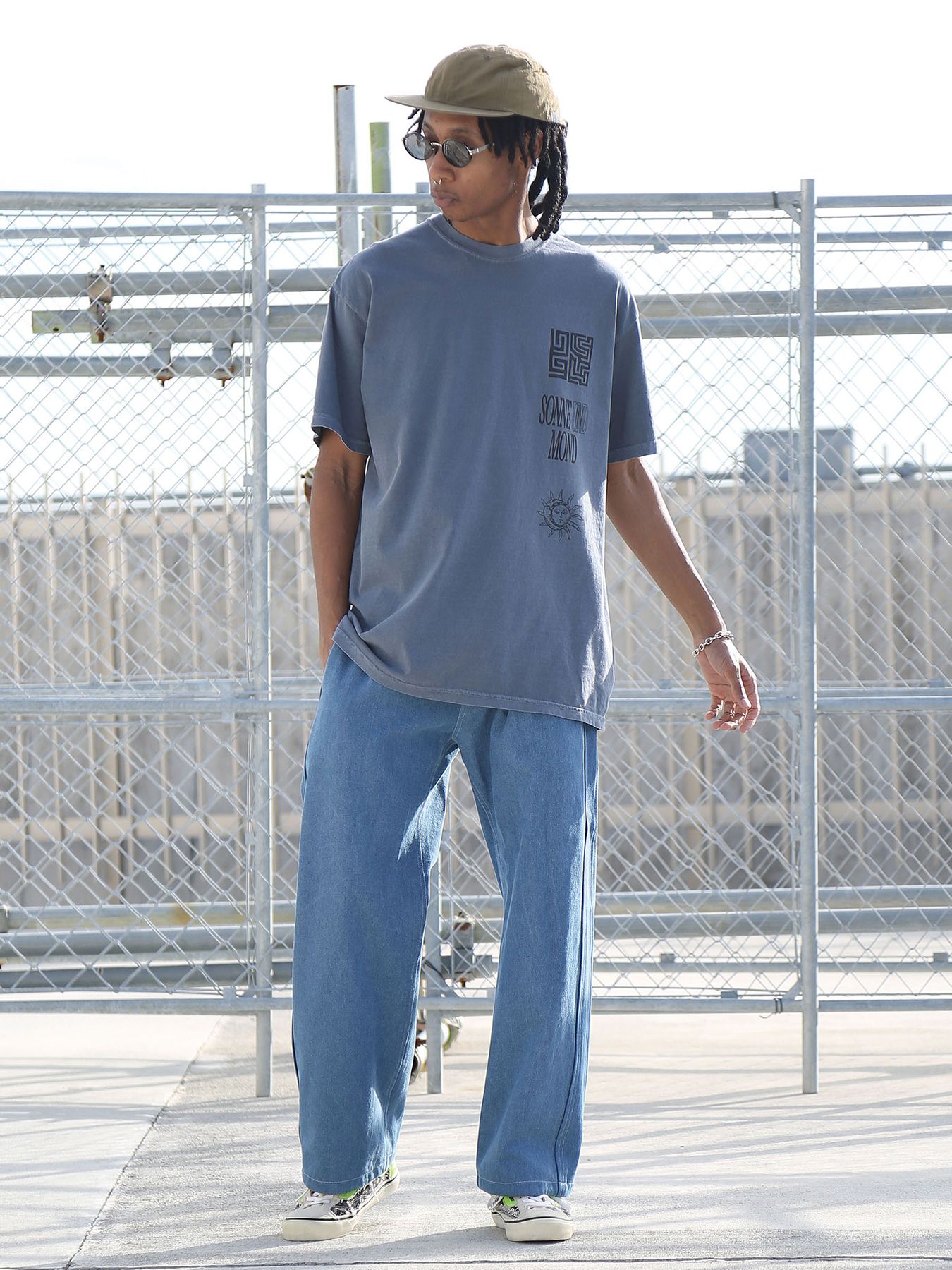 DENIM-MESH PANTS / アイスブルー【QUOLT】