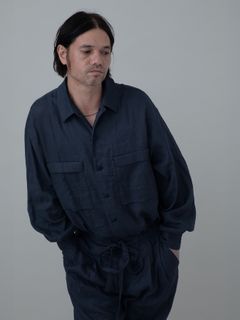 【予約品 11月23日(日) 締切】LINENOVERSHIRT / リネン ポロシャツ / NAVY