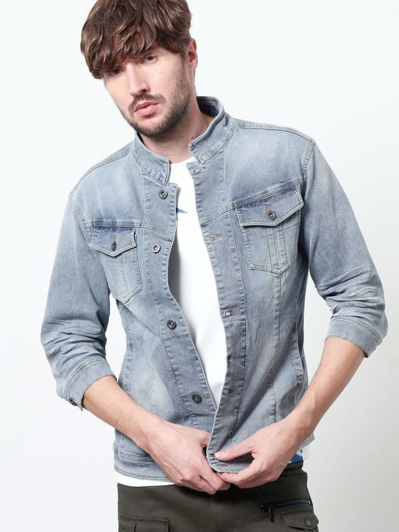 ライトオンスストレッチデニム7分袖Gジャン / ブルー【HIDEAWAYS NICOLE】