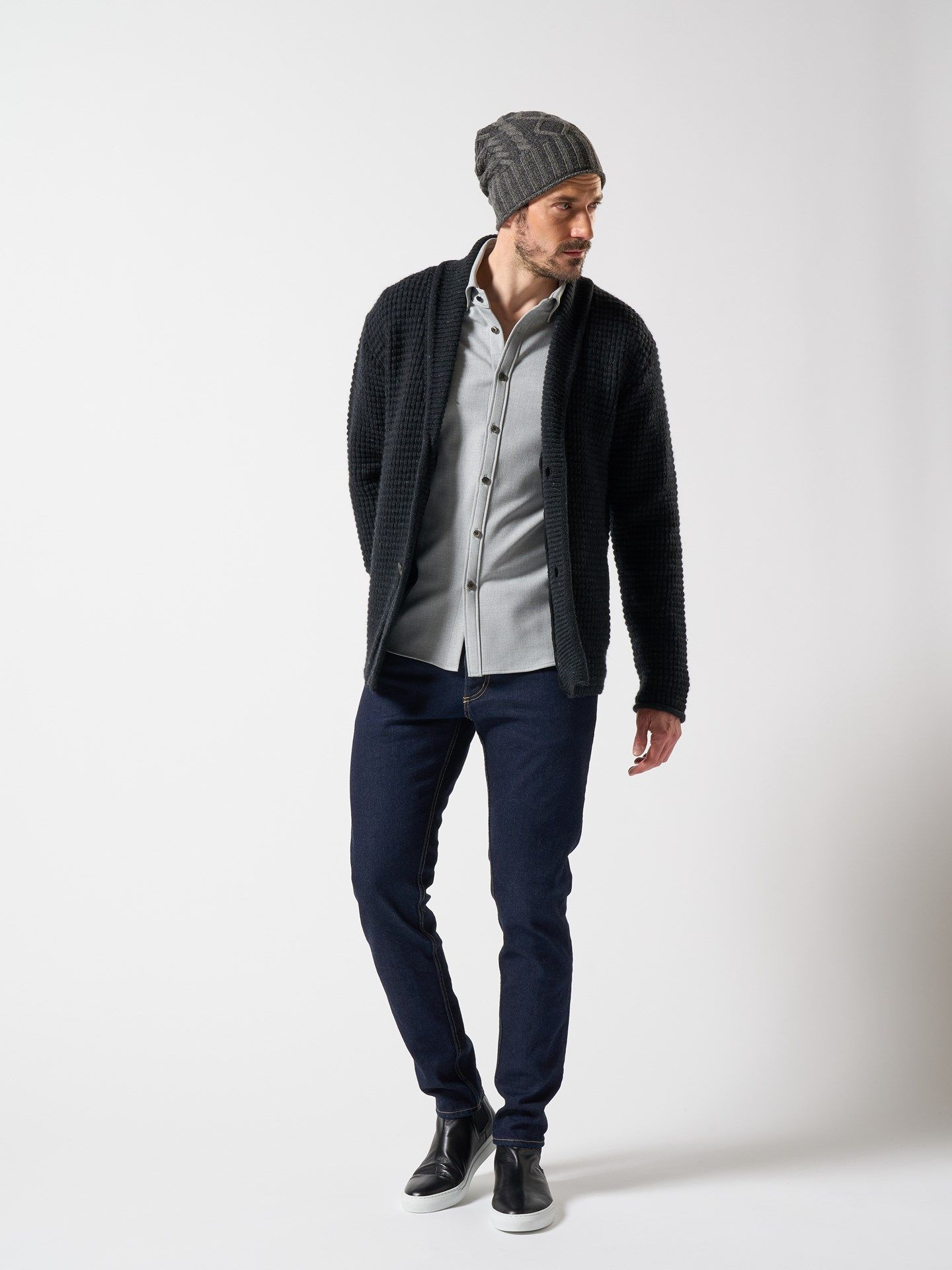 【予約品】 lomond shawl collar cardigan / カーディガン / ダークチャコール