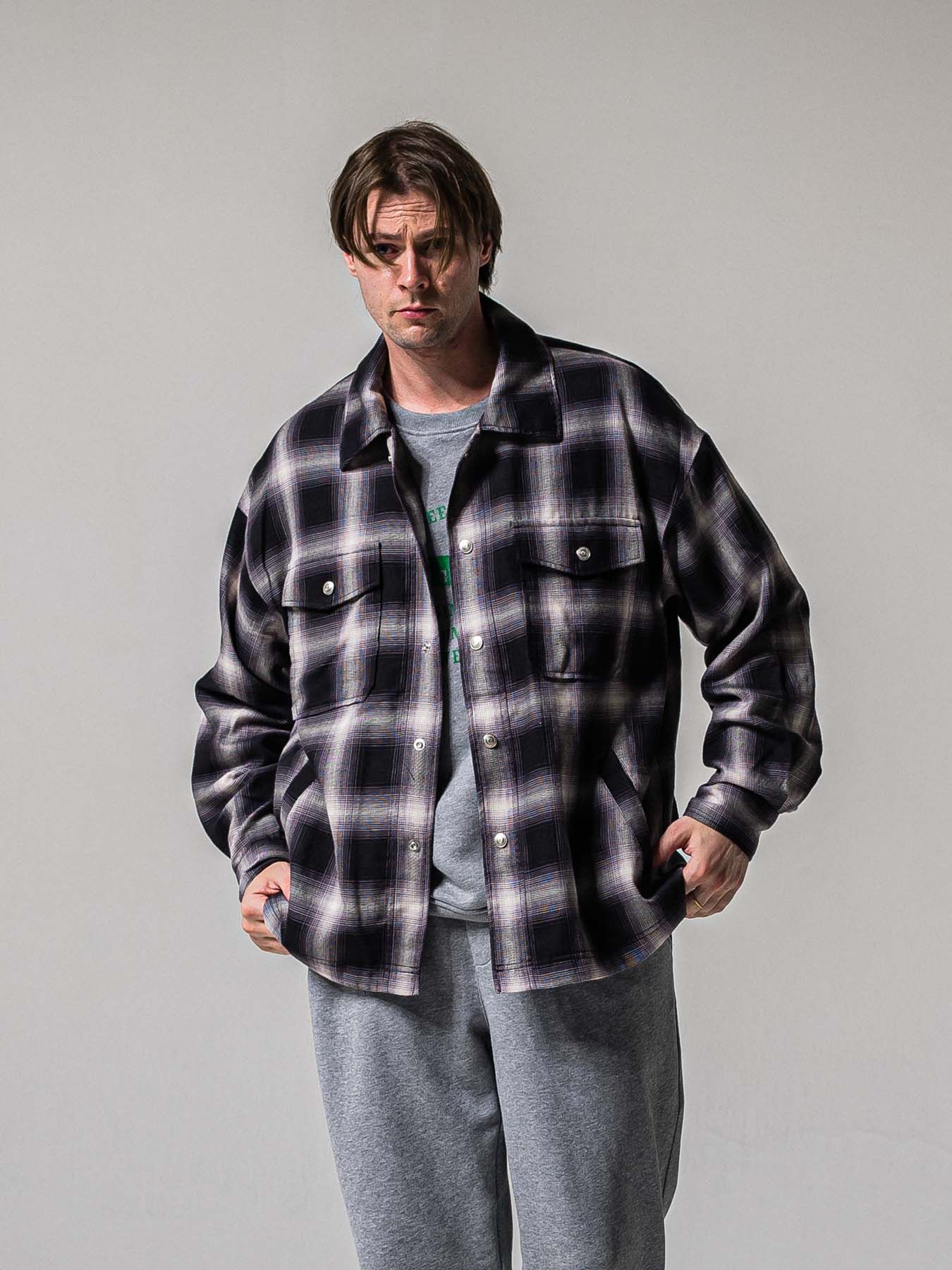 【予約品 11月16日(日) 締切】50s CHECK JK / オンブレチェック シャツジャケット / ブラック