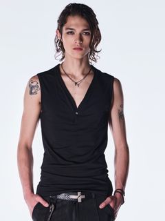 【予約品 6月29日(月) 締切】BEATENJIKU Henry Tank Top / ヘンリーネック タンクトップ / ブラック