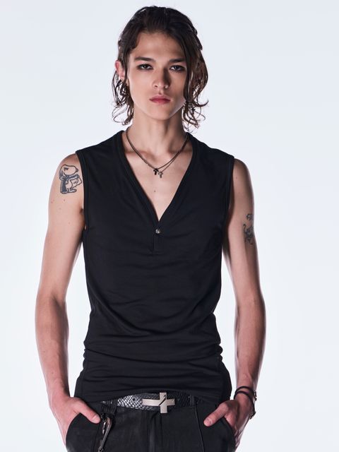 【予約品 6月29日(月) 締切】BEATENJIKU Henry Tank Top / ヘンリーネック タンクトップ / ブラック