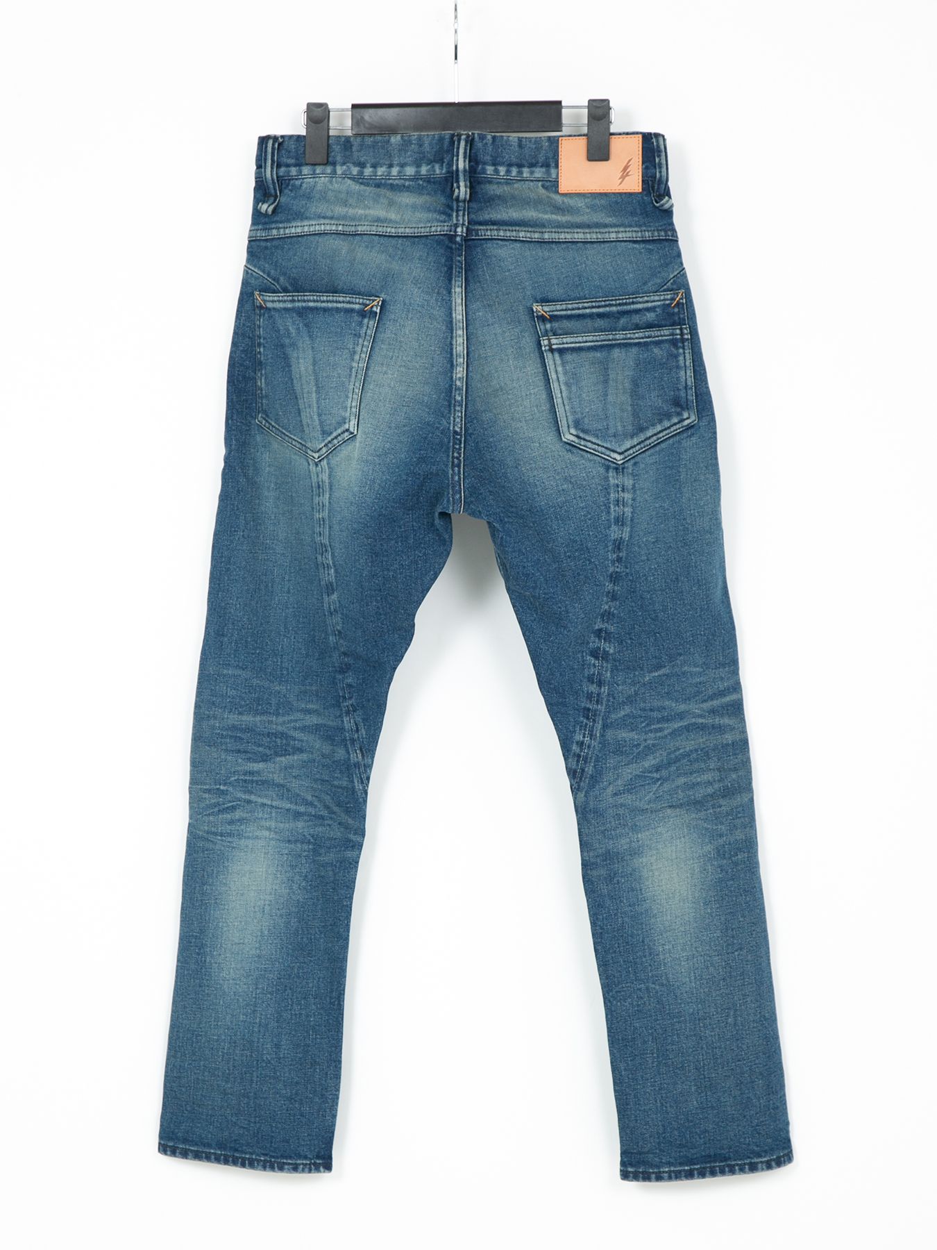 【予約品 10月12日(日) 締切】12.5oz Organic Cotton Stretch Over Lap Tight Straight Jeans / 12.5oz オーガニックコットン ストレッチデニム オーバーラップ タイトストレート / Over Down /インディゴ（ユーズド加工）