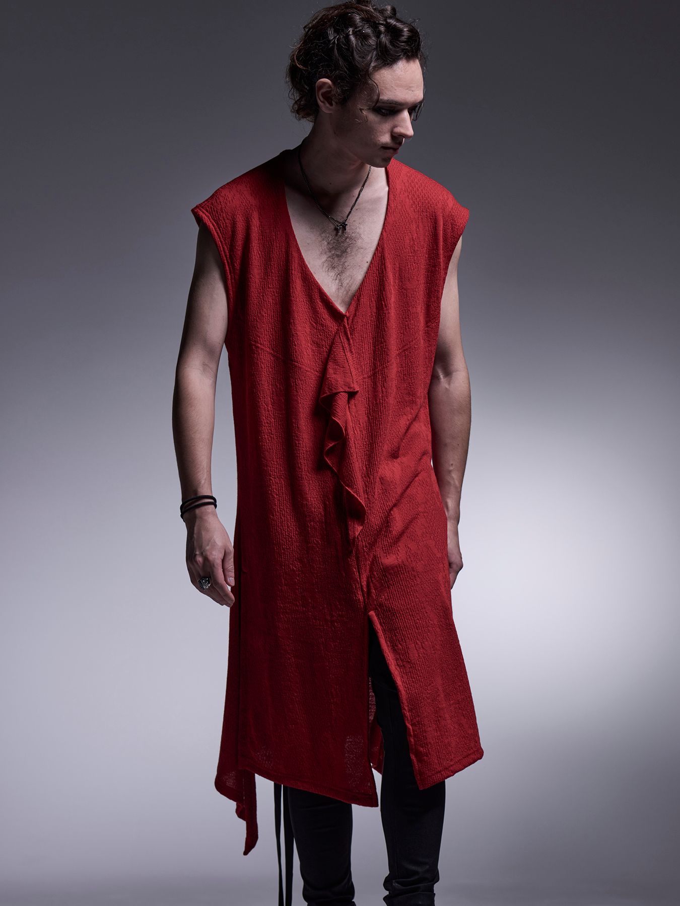 【予約品 7月13日(日) 締切】Flare Frill Long Tank Top / フレアフリルロングタンクトップ / レッド